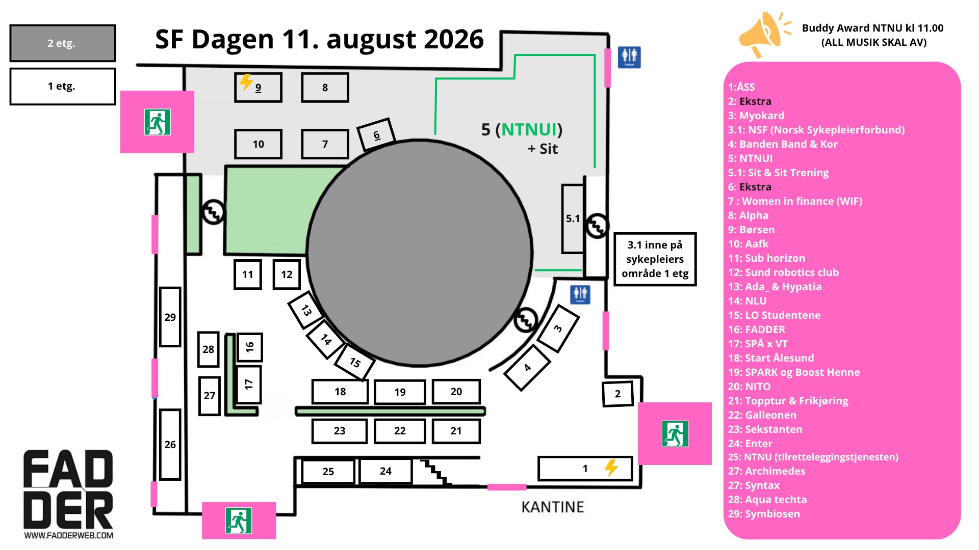 Standkart for frivillighetsdagen på NTNU i Ålesund. Archimedes står på stand 27.
